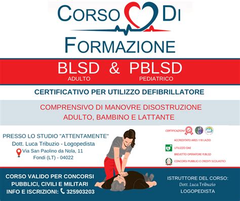 corso blsd centro hermes formia|Primo Soccorso e Defibrillazione BLSD .